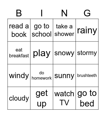 English Club Bingo Card