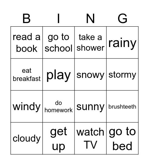 English Club Bingo Card