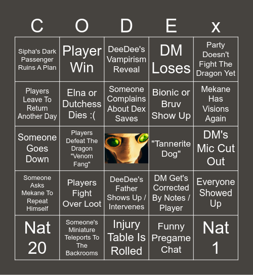 Draconic Codex Bingo Card