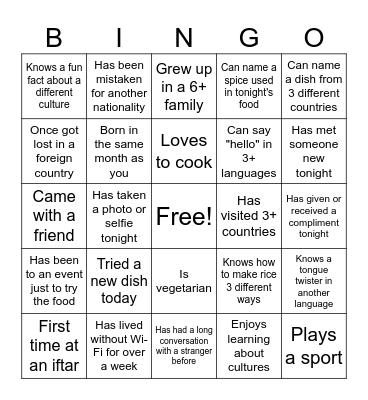 DSA Iftar Bingo! Bingo Card