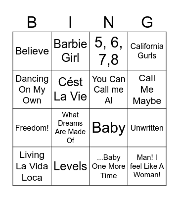 Musical Bingo Card