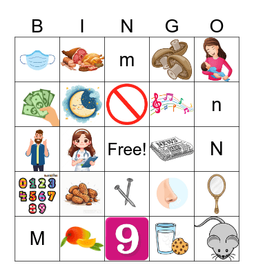 M and N Phonics Bingo Card