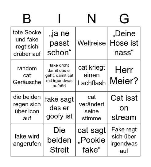 fake und cat Bingo Card