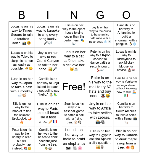 B15 U15 Lucas is on his way to the store Bingo Card