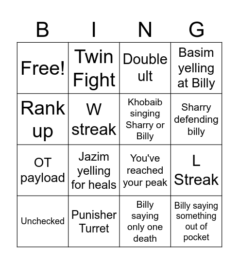 Marvel Rival Bingo Card