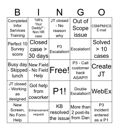 It's a Great Day at Infor! Bingo Card