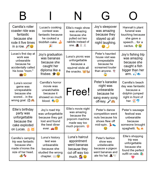 B15 U17 Ellie’s movie night was amazing Bingo Card