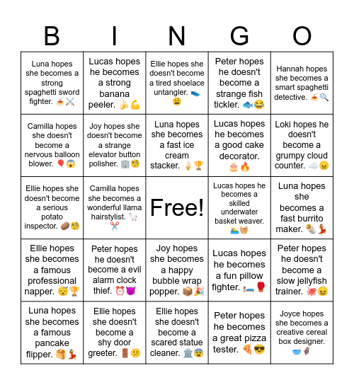 B15 U18 I hope I become Bingo Card