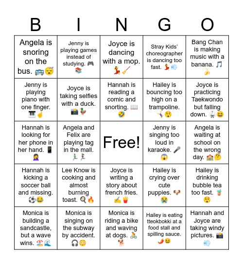 Joyce is taking selfies with a duck. Bingo Card