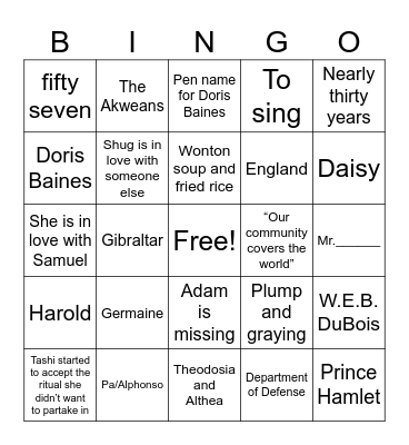 The Color Purple Bingo Card