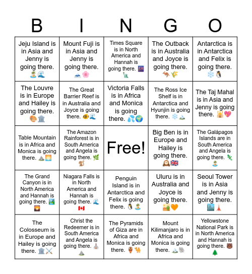 B11 U11 Seoul Tower is in Asia Bingo Card