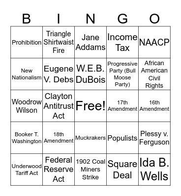 Progressivism Bingo Card