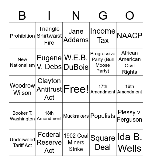 Progressivism Bingo Card