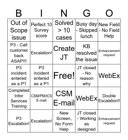 It's a Great Day at Infor! Bingo Card