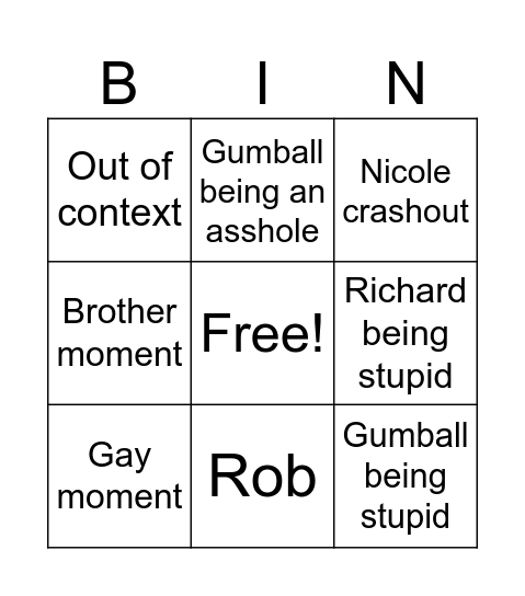 Gumball Bingo Card