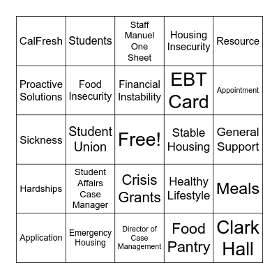 SJSU Cares Bingo Card