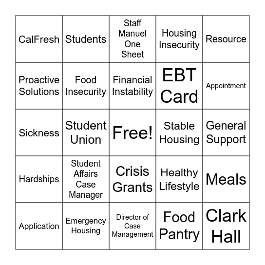 SJSU Cares Bingo Card