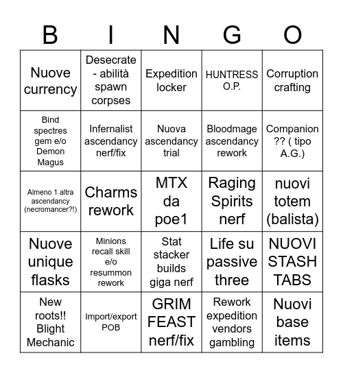 DAWN OF THE HUNT - 0.2.0 Bingo Card