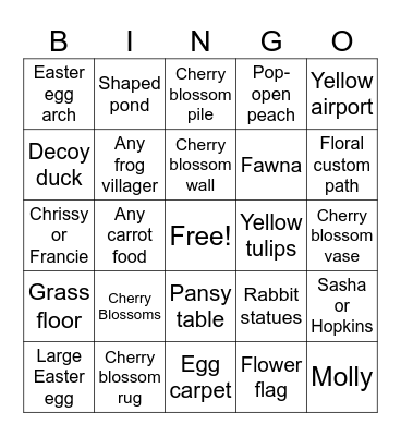 Spring ACNH Bingo Card