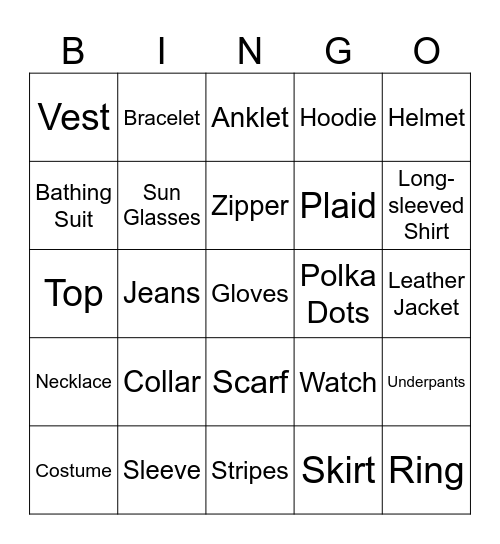 Fashion Bingo Card