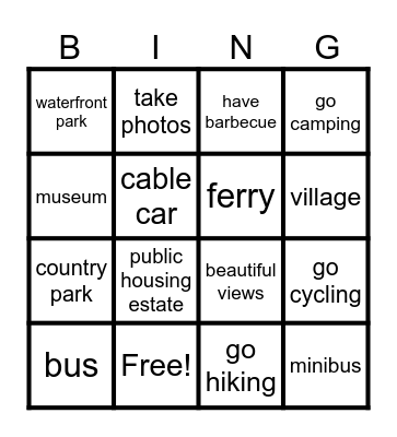 Places & Activities Bingo Card