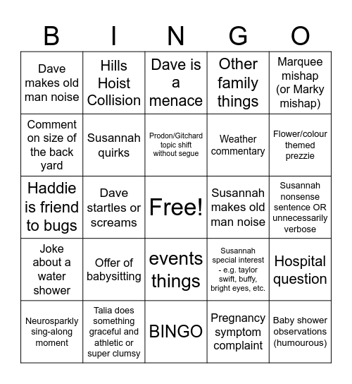 Baby Bingo Card