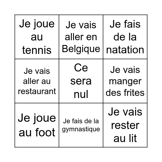 Les vacances Bingo Card