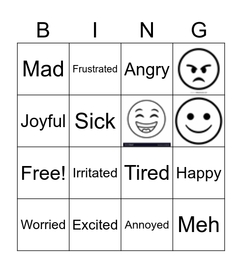 Feelings Bingo Card