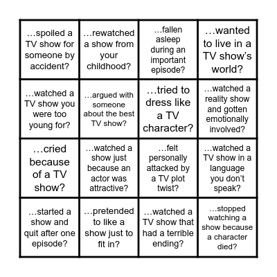Have you ever… Bingo Card