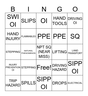 SAFETY BINGO Card