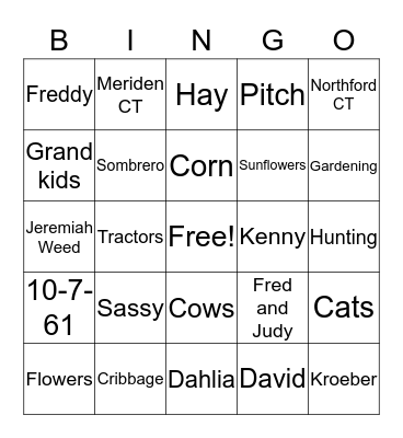55th Wedding Anniversary Party Bingo Card