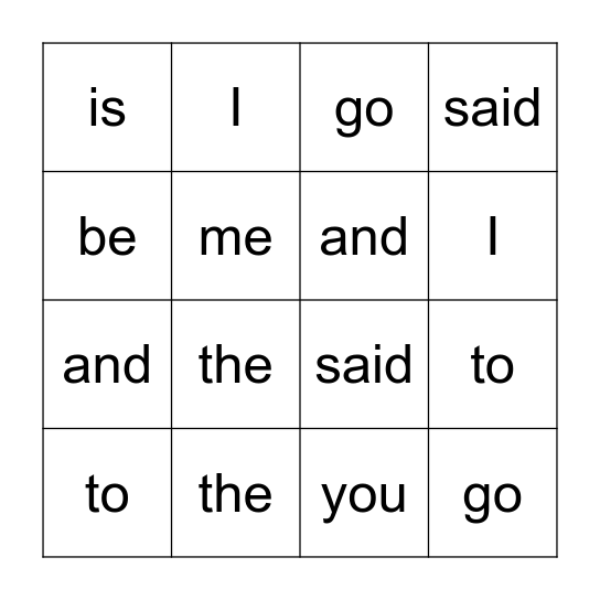 Tricky word bingo Card