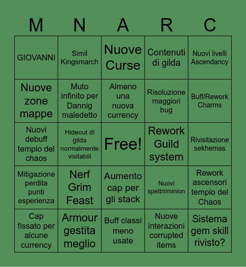 SASSARI Bingo Card
