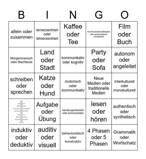 entweder-oder-Bingo Card