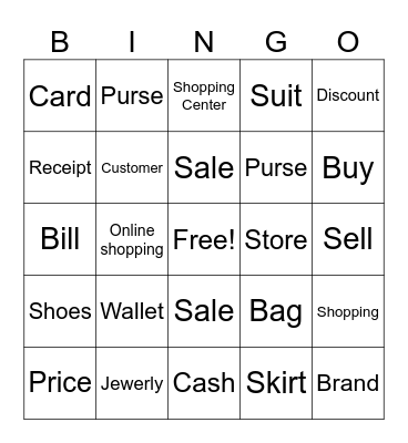 Unit 10 Shopping Bingo Vocabulary Bingo Card