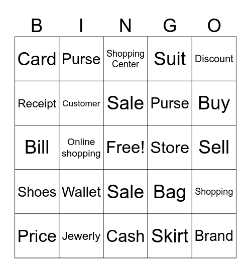 Unit 10 Shopping Bingo Vocabulary Bingo Card