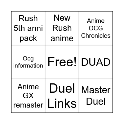 YGO OCG YGO Rush Duel Next Turn Bingo Card