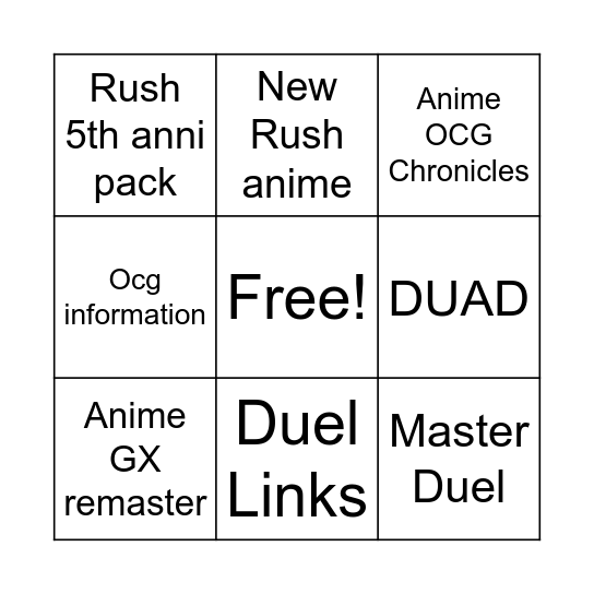 YGO OCG YGO Rush Duel Next Turn Bingo Card