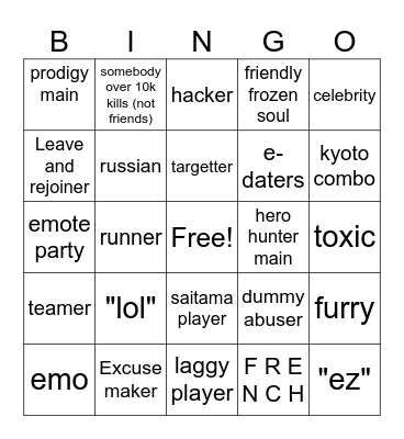 Tsbg bingo Card