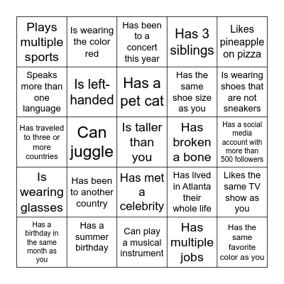 Human Bingo! Bingo Card