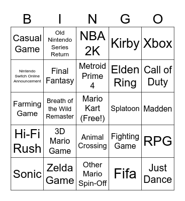 Switch 2 Direct Announcements Bingo Card
