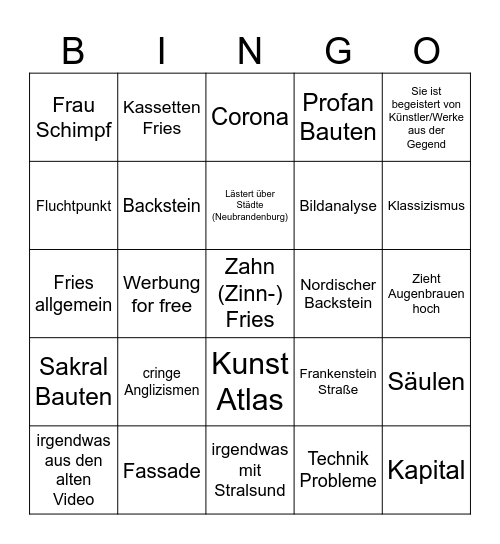 Kunst Bingo Card