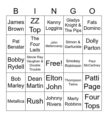 Music Bingo (Legends Of 50’s - 80’s) Bingo Card