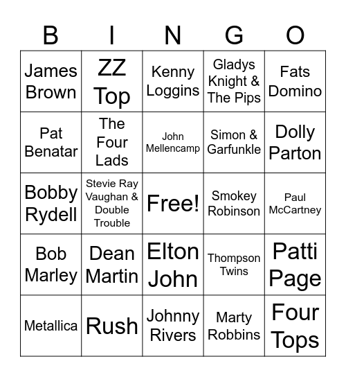 Music Bingo (Legends Of 50’s - 80’s) Bingo Card
