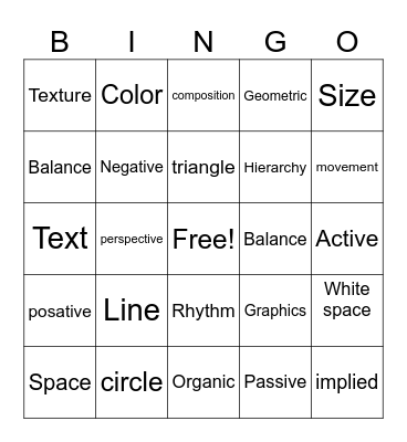 Design Elements & Principles Bingo Card