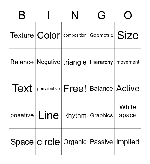 Design Elements & Principles Bingo Card