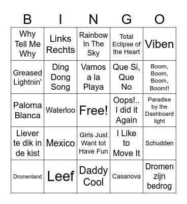 Muziekbingo Card