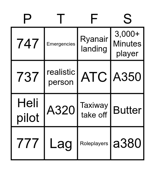 PTFS Public server bingo Card