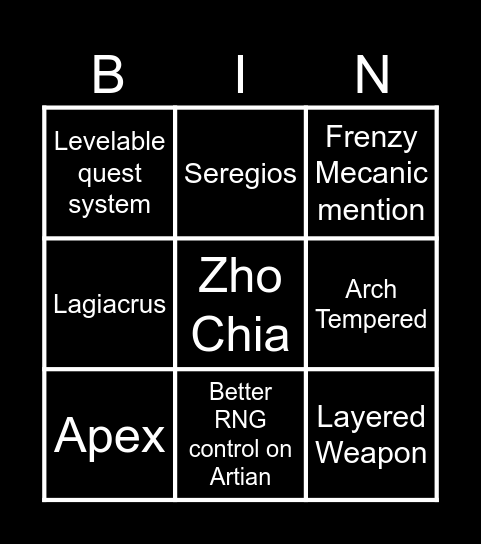 Monster Hunter Wilds Bingo Card
