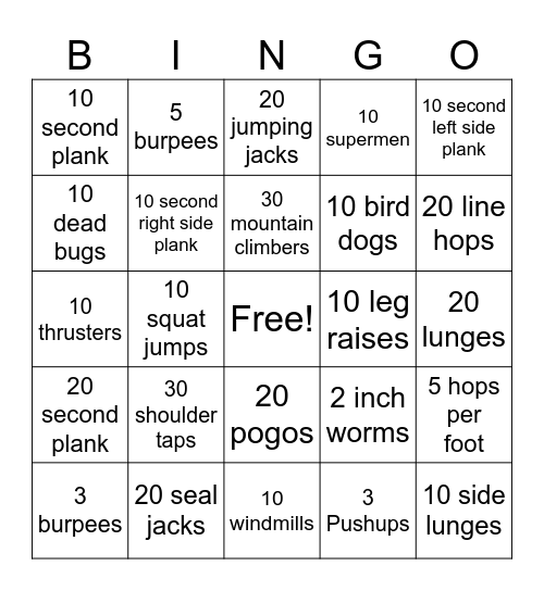 Active Bingo Card